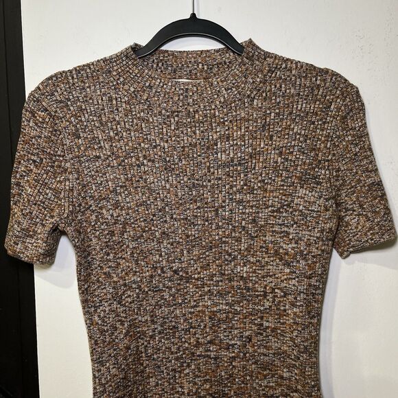 Madewell Knit Short Sleeve Mock Neck Bodycon Ribbed Sweater Dress Size Medium - Picture 2 of 5